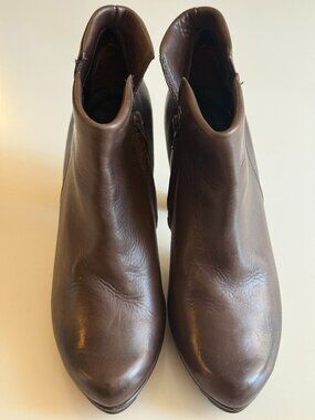 Paul Green Women's Brown Leather Heeled Booties Boots Size 5.5